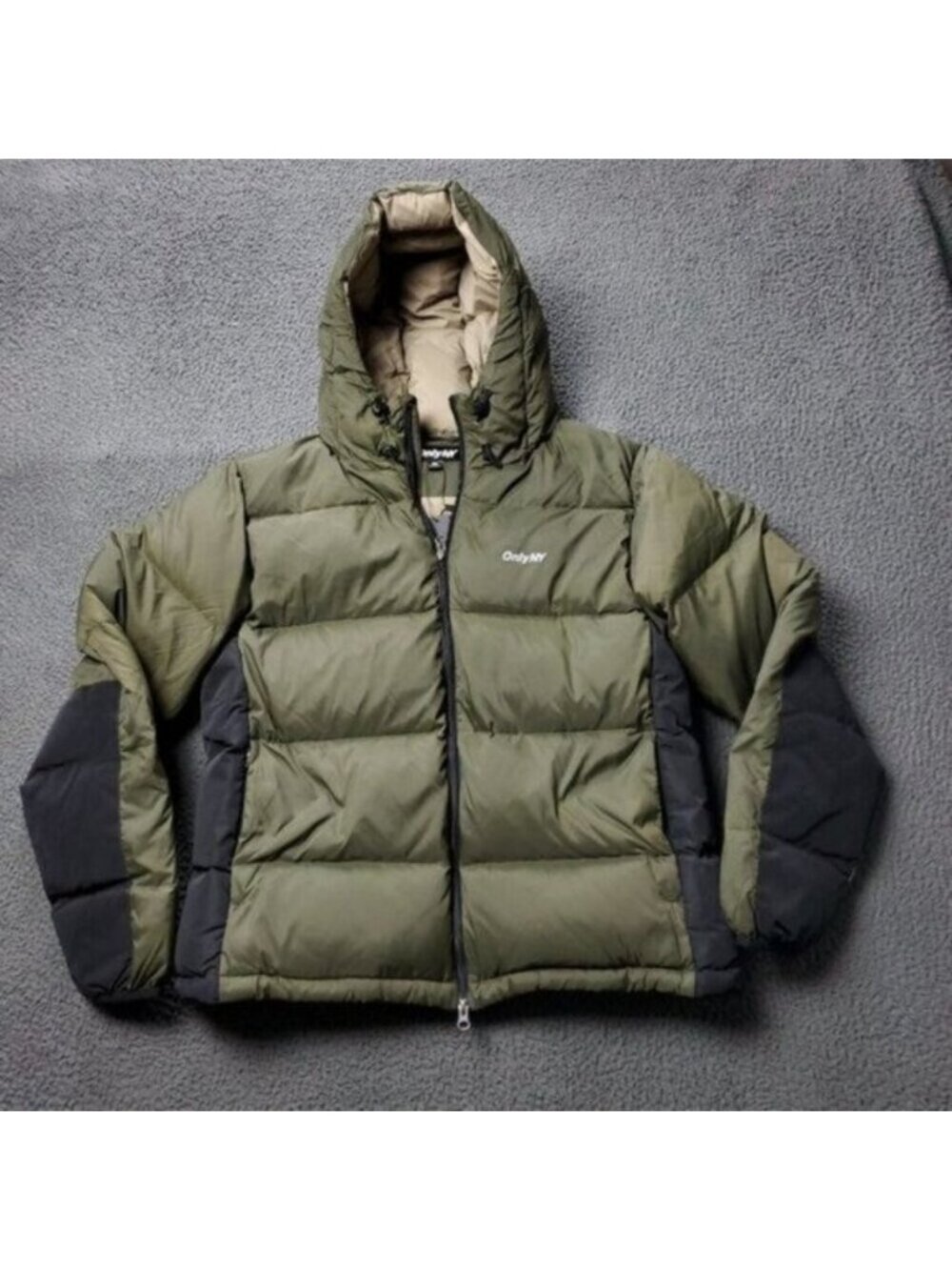 ONLY NY Puffer Down Jacket Mens M Medium Packable Snorkel Nylon Green
